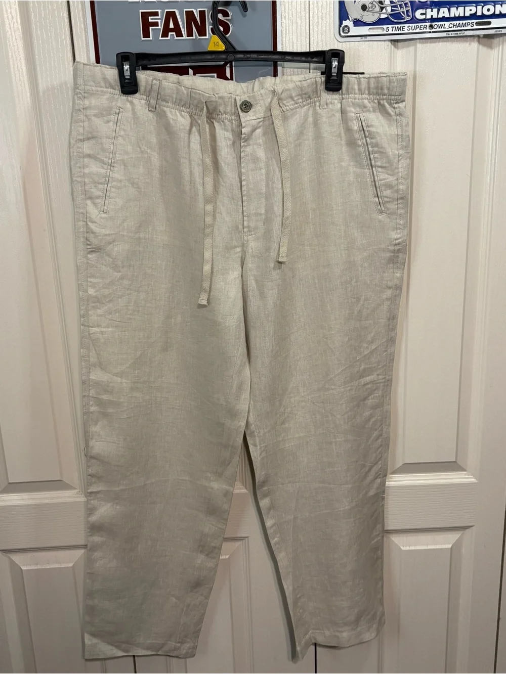 Tasso Elba Island Drawstring Linen Pants - Cream
